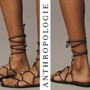 Anthropologie Embellished Tie Up Sandals